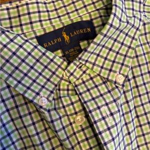 Ralph Lauren Men's Blue and Green Plaid Shirt